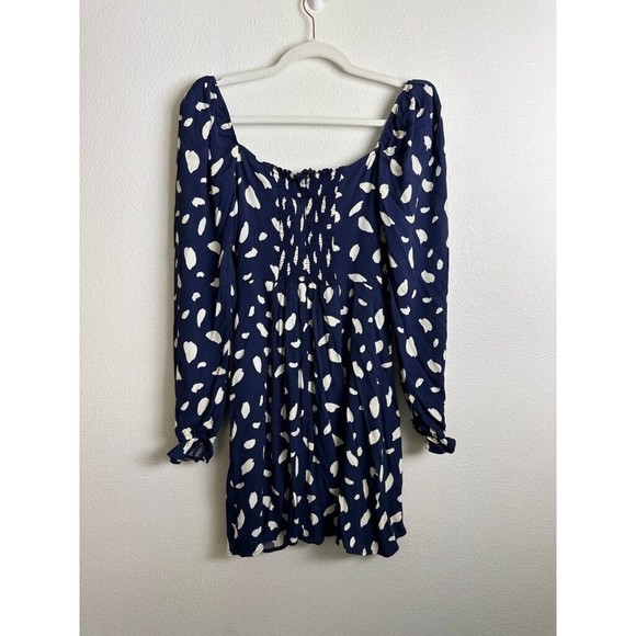 Reformation Women's Cami Mini Dress Splatter Puff Sleeve Navy White Size 4 - Picture 8 of 11